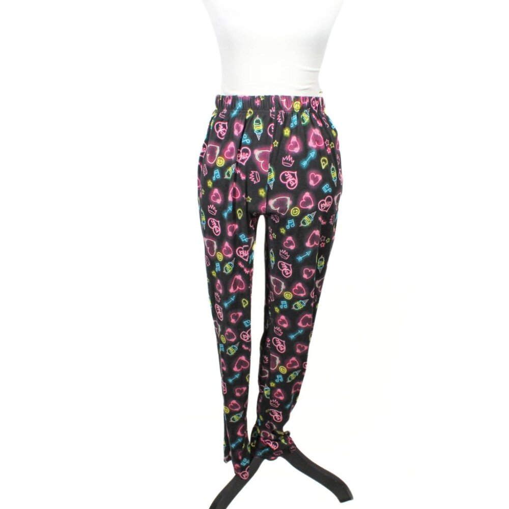 Derek Heart Neon Print Pajama Pants – Juniors Size S, Black Background - Picture 2 of 8